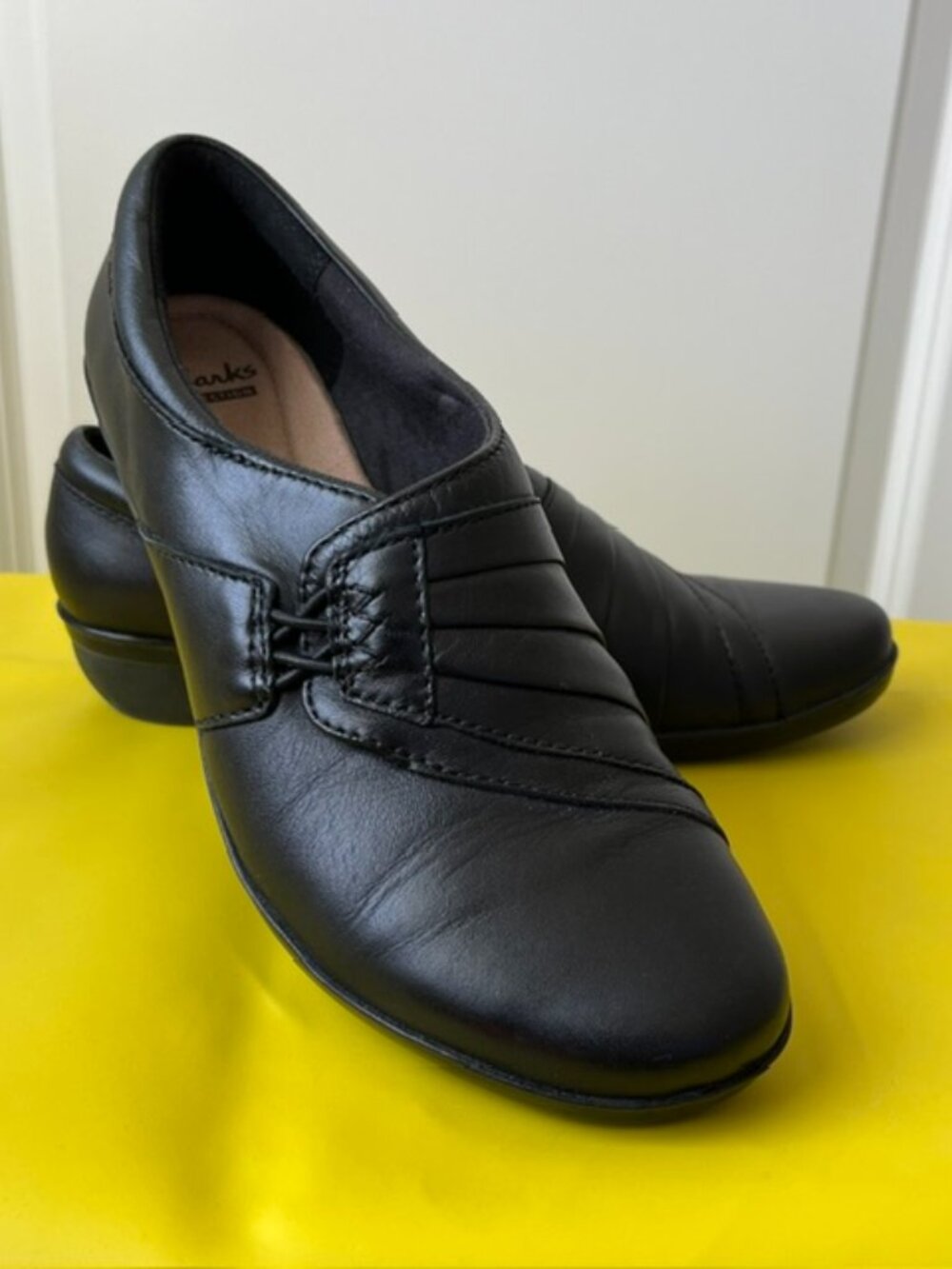 Clarks Cushion Soft, Low Heel, Dress Slip-On Shoes, Black, Size 6.5